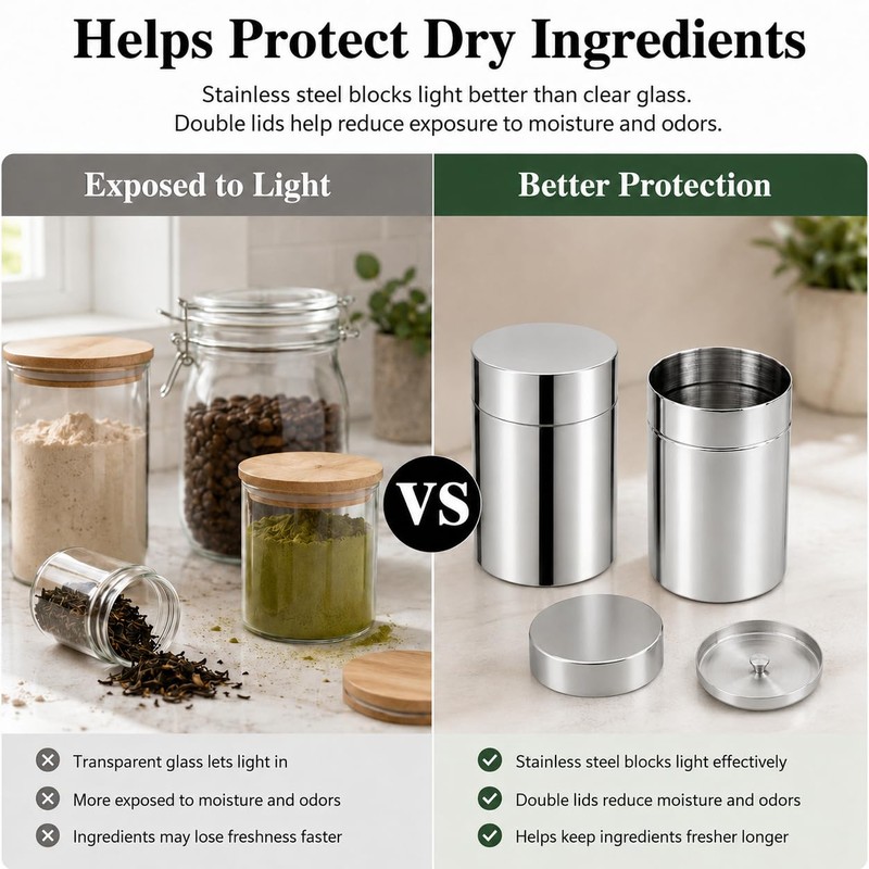 2 Pack Matcha Powder Storage Canisters, 304 Stainless Steel Tea