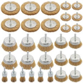 WENORA 30 Pack Wire Brush Wheel for Drill, Brass Wire Brush for Drill, 1/4 Inch Hex Shank, Wire Brush Drill Bit, Wire Cup Brush for Rust Removal, Wire Brush Drill Attachments