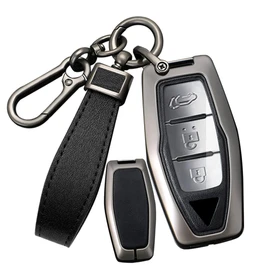 ontto Alloy Car Key fob Cover Fit for Mitsubishi Outlander 2022 2023 2024 Remote Leather Key case keyring Key Shell holder bag keychain full protection Accessories 3/4 buttons Black A