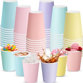 Zhehao Pastel Disposable Cups Summer Paper Coffee Color Paper Cups for Pastel Rainbow Birthday Party Supplies Xmas Holiday Table Decorations(60 Pcs,8 oz)