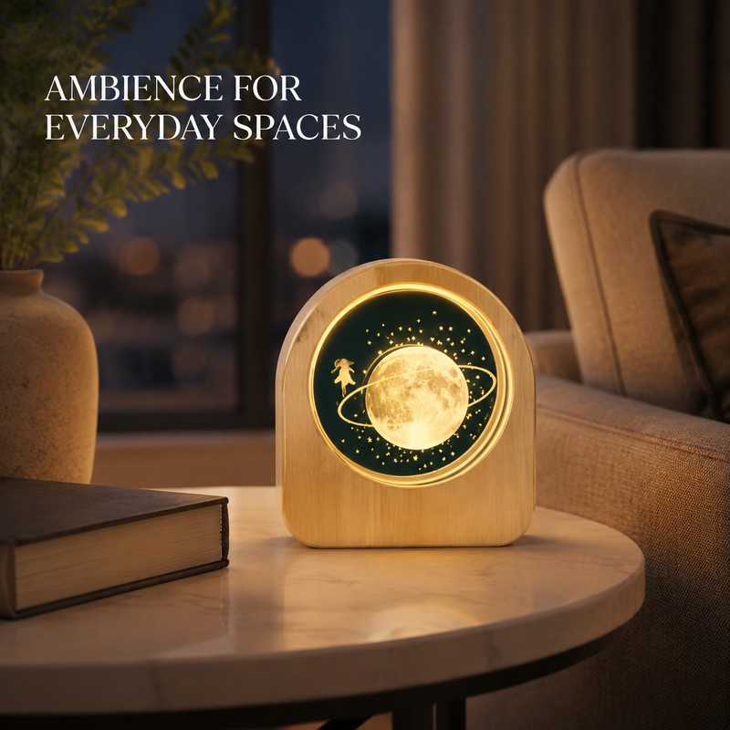 LED Galaxy Crystal Ball with Wooden Base for Home Decor