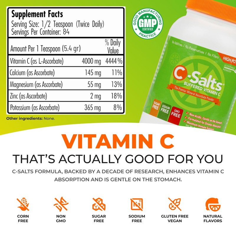 C-Salts Vitamin C Powder - 100% Pure Buffered Ascorbic Acid