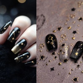 Star Nail Art Stickers Decals 3D Self Adhesive Bronzing Glitter Starburst Nail Decals Hollow Out Gold Five Pointed Star Nails Stickers Independence Day Stars Nails Art Supplies for Women DIY Charms