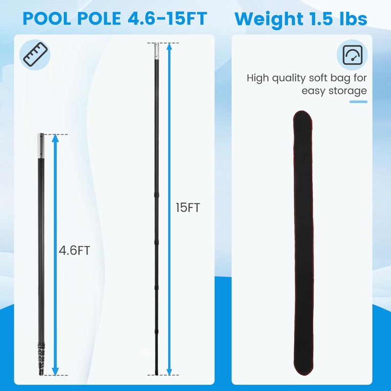 15 FT Pool Pole Carbon Fiber, Swimming Carbon Fiber Pool