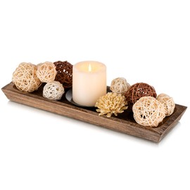 Hanobe Wooden Tray for Candle Decorative: Wood Rustic Long Centerpiece Trays Rectangle Narrow Farmhouse Decor for Dining Coffee Table Kitchen Fireplace Mantle