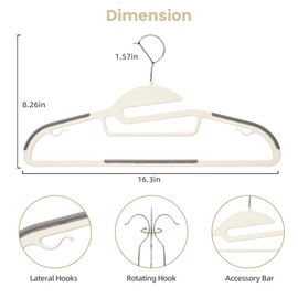 Heavy Duty Plastic Hangers 50 Pack with Non-Slip Design,0.2 Inches Thick,360°Swivel Hook Space Saving Organizer for Bedroom Closet,Shirts,Pants,Strong Enough for Coat(Beige- S Shaped)