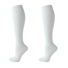 Cheeroyal (2 Pairs) Compression Socks for Men and Women Flight Socks Compression Stockings Running Socks for Running,Shin Splints,Flight Travel-Boost Stamina, Circulation and Recovery (S-M,White)