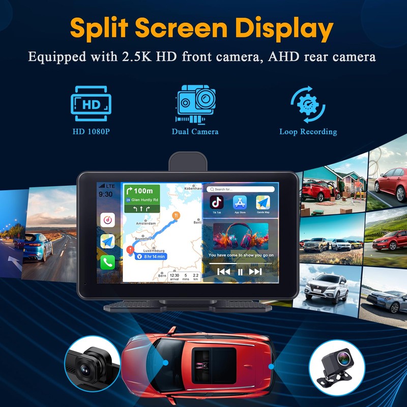 Wireless Apple CarPlay with Dash Cam: 7″ Carply Screen for