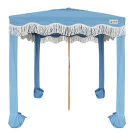 AMMSUN Beach Cabana with Fringe, 6'×6' Boho Beach Canopy with Tassels, Easy Set up & Premium Wood Pole, Cabana Tent with Sand Pockets, Instant Sun Shade for Sand, Garden, Patio, Blue