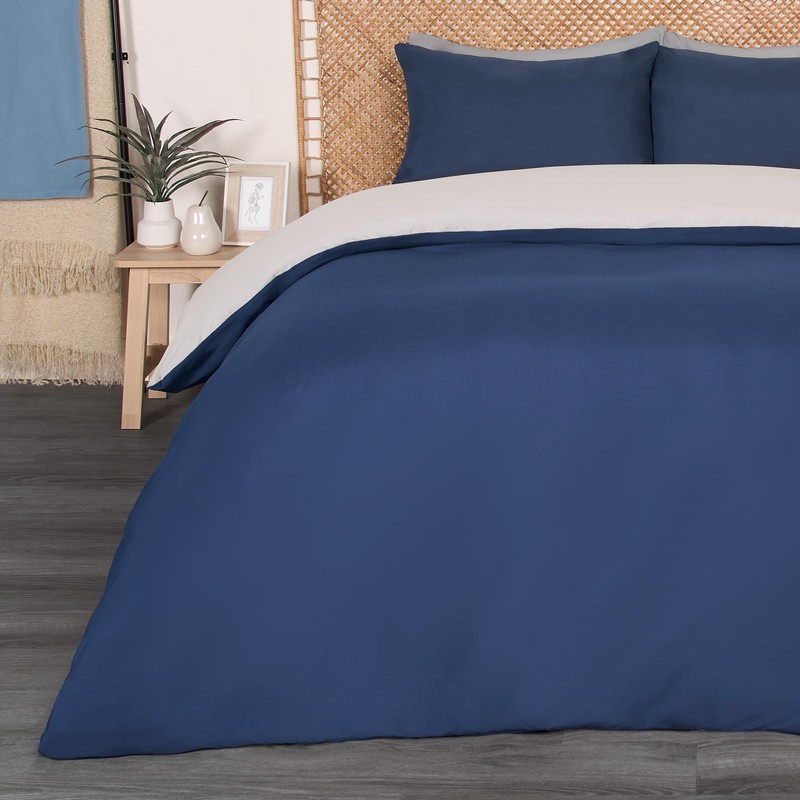 Brentfords Bedding Double Bed Set, Reversible Navy/Grey Luxury Hotel Quality