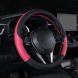 Follicomfy Auto Car Leather Steering Wheel Cover Anti Slip Wrap 15" (Hot Pink)
