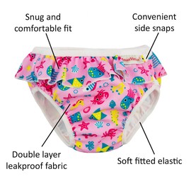 ImseVimse Reusable Swim Diaper for Baby and Toddler Girls with Ruffle and Snaps (Pink Sea Life, NB 9-13 lbs)