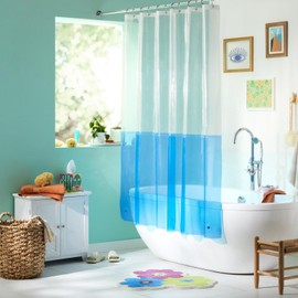 TOWN & COUNTRY PLAY Ciara Mod Colorblock Clear 100% PEVA Shower Curtain Liner with Anti-Rust Grommets, Waterproof, Clear/Blue, 70"x72"
