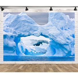 Loccor 8x6ft Fabric Arctic Iceberg Backdrop Winter Glacier with Cavity Inside Snow Mountain Antarctic Ocean Natural Scenery Background Polar Wedding Birthday Party Decorations Photo Props