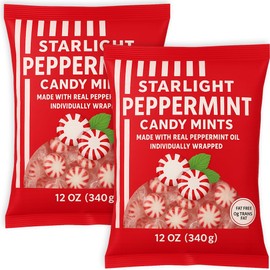 Peppermint Candy Starlight Mints 2 Bags (12 oz Each) - Individually Wrapped Made with Real Peppermint Oil - 24 oz Total Bulk
