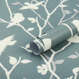 Vinjiasin Peel and Stick Wallpaper Floral Wallpaper Self Adhesive Removable Contact Paper Birds/Flower/Trees/Leave Wall Paper for Bathroom Bedroom Walls Covering 16.1"x 118"