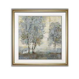 Renditions Gallery Soft Sentinel II Contemporary Artwork Framed Art Landscape Painting Tree Pictures Forest Wall Decor Giclee Prints, 38 X 38, Gold