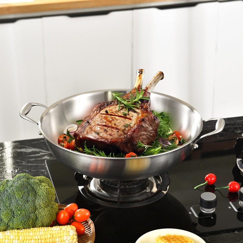 14.5 Inch Stainless Steel Wok with Steel Lid | Jumbo