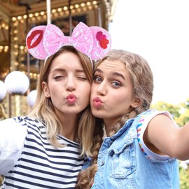 CIVFCRT Valentine's Day Headband Pink Glitter Sequin Mouse Ears Headbands with Pink Bow Red Lips、Heart Design for Women Valentine's Day Party Princess Decoration