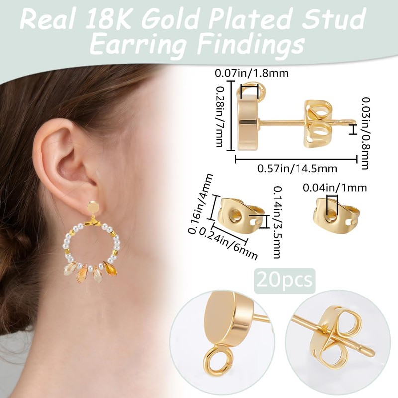 Beebeecraft 1 Box 20Pcs 7mm Real 18K Gold Plated Flat