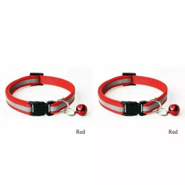Unbranded  Adjustable Reflective Nylon Cat Collar Bell For kitten Small Dog Puppy Pet  - Red