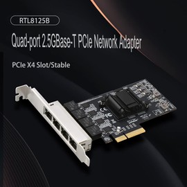 Quad-Port 2.5GBase-T PCIe Network Adapter RTL8125B 2500/1000/100Mbps PCI Express Gigabit Ethernet Card RJ45 LAN Controller Support PXE for Windows/Linux/MAC with Low Profile