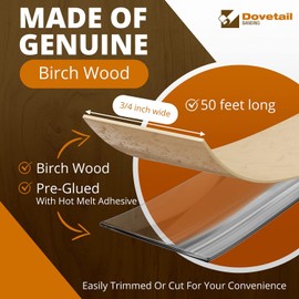 Dovetail Birch Edge Banding Wood Veneer Tape 50Ft 3/4 Inch Wide | Pre-Glued, Long Thin Real Wood Veneer Strips | Iron-on Edging YANYE