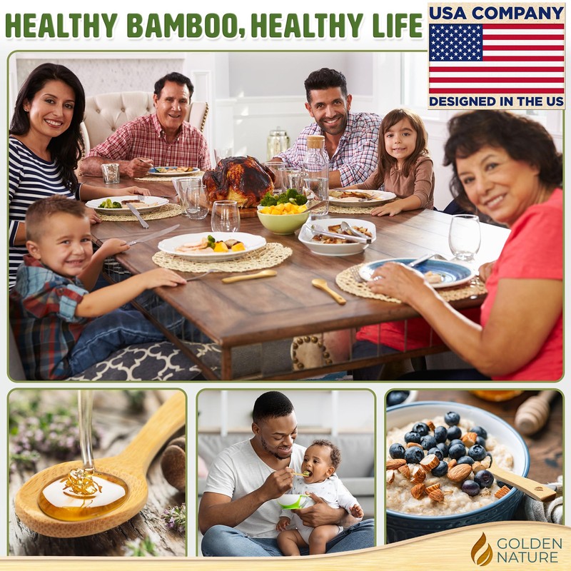 Golden Nature Bamboo Spoon Set (5 Pc), Small Kitchen Teaspoons,