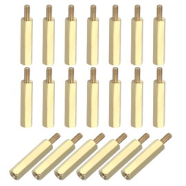 PATIKIL M2.5 x 20+6 mm Female Thread Hex Brass PCB Standoff, 20 Pcs for FPV Drone Quadcopter PCB Motherboard Steel Screw Nut Set Computer Electrical, Gold