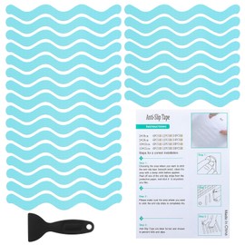 PATIKIL Badewanne Anti-Rutsch Aufkleber 18x1,3 cm, 24er Pack S-Form Sicherheits Dusche Grund Anti-Rutsch Aufkleber mit Klebepunkten Schaber für Badewanne Dusche Grund Treppe, Blau