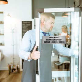 Door Must Remain Unlocked During Business Hours Sign Aluminum 9 x 3 Inch Self-Adhesive Heavy Duty Metal Waterproof Warning Sign for Office Entrance 2 Pack