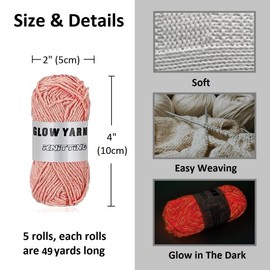 5 Rolls Glow in The Dark Yarn Upgraded Glowing Knitting Crochet Yarn, Luminous Sewing Supplies for DIY Arts Crafts, Gift(Light Pink)