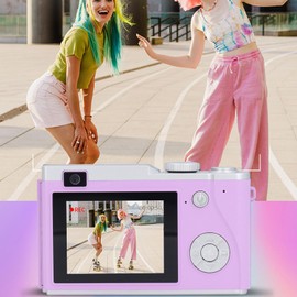 Digital Camera, HD 1080P Camera, 48MP Vlogging Camera with 16X Zoom Anti Shake, Beauty Filter, 2.4 Inch Screen Compact Selfie Camera for Boys Girls Kids Teens (Purple)