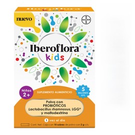 Iberoflora Kids. Suplemento alimenticio con PROBIÓTICOS y maltodextrina, Lactobacillus rhamnosus GG, LGG, para niños +2 años.1 Caja con 10 sobres