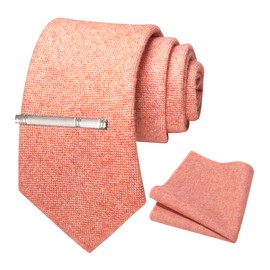 JEMYGINS Cashmere Wool Tie and Pocket Square Tie Clip Sets for Men, peach