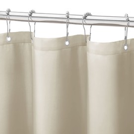 Gibelle Beige Fabric Shower Curtain or Liner, 72x72 Waterproof Shower Curtain Liner for Bathroom with Metal Grommets and 12 Plastic Hooks, Soft Cloth & Hotel Quality, Machine Washable