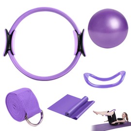 XEERUN Pilates Ring Set, Pilates Essentials Kit für Frauen, Pilates-Ring mit rutschfesten Griffen, Pilates Kreis Ring mit Pilates Ball und Fitnessbändern für zu Hause, Yoga, Kraft und Flexibilität