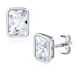Bestyle Earrings for Women 925 Sterling Silver Surgical Steel Stud Earrings, Pear-Shaped, Rectangular, Square Cubic Zirconia, White, Rose Gold, Black, Sterling Silver