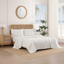 Tommy Bahama - Sheets, Luxurious Cotton Sateen Bedding with Matching Pillowcases, Smooth & Silky, Deep Pocket, Fully Elasticized (La Vida Stripe Brown, King)