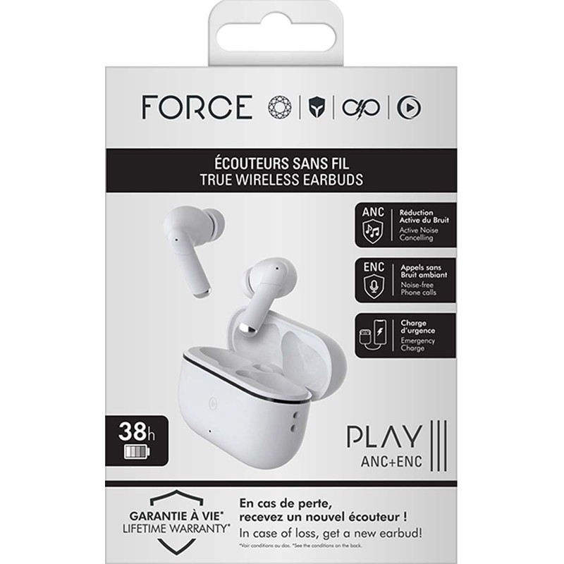 Force Play True Wireless ANC+ENC III Earphones White