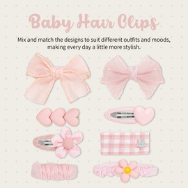 Baby Hair Clips, Colorful and Cute Soft Lined Alligator Style Hair Clip for Toddlers, Girls, Snap Baby Barrettes, Girl Hair Accessories, Non-Slip Hair Clips for Fine Hair, Set of 8 - (Pink)