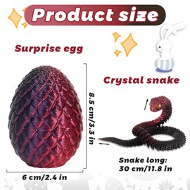 3D Printed Snake with Egg Crystal Dragon Fidget Toys Inside Articulated Mystery Snake in Egg Flexible Joints Animals Surprise Eggs Adults Executive Desk Home Office Decor Easter (Laser/Black Red)