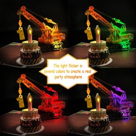 DTESL 3D Greeting Pop Up 1st Birthday Card with light and music, Crane Truck card For Boy, Nephew, Grandson, Son, Toddler, with Envelope, Message Card - Open it play: plays hit song 'Happy Birthday'