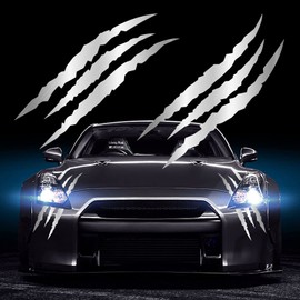 HungMieh 2PCS Claw Mark Car Decak, Car Headlight Decal/15.8 Inch, Monster Claw Scratch Stripe Stickers for Dodge Challenger/Charger, Brushed Silver
