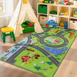 BEQHAUSE Kids Room Rugs City Life, 32”x60” Educational Road Traffic Kids Rug, Non Slip Washable Kid Carpets for Children Room Bedroom Playroom Nursery Room Decor