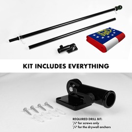 G128 Combo Pack: 5 Ft Aluminum Spinning Flagpole (Black) & Georgia GA State Flag 2.5x4 Ft, StormFlyer Series Embroidered 220GSM Spun Polyester | Pole with Flag Included