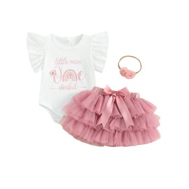 ZZLBUF Baby Girl 1st Birthday Outfits Infant Photoshoot Clothes Set Ruffle Sleeveless Romper Cke Smash Tutu Skirts Sets (06- Ondeful Pink, 12-18 Months)