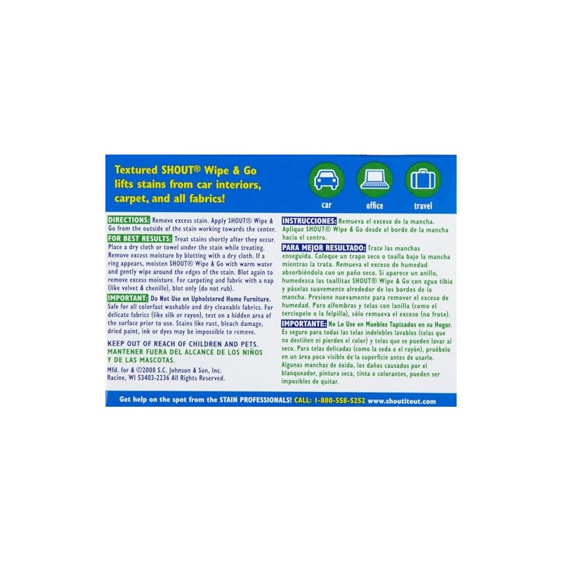 Shout Stain Remover Wipes, 12 Count (Pack of 2)