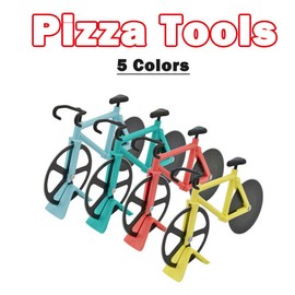 TOOLSTAR Pizza Cutter, Bicycle Pizza Cutter Stainless Steel Double Pizza Cutter with Non-Stick Coating and Display Stand for Holiday Vacation Housewarming Cool Kitchen Gadget(1PC, Navy Blue)