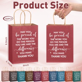 ReliThick 100 Pcs Employee Appreciation Gifts Bags Bulk May You Be Proud of The Work You Do Paper Bags Team Inspirational Gifts for Teachers Coworkers Volunteer Staff Nurses Week Appreciation(Retro)